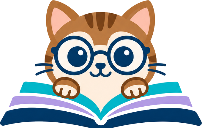 Le chaton à lunettes de RYS, plongé dans un livre ouvert