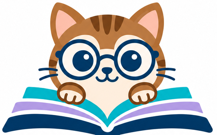 Le chaton à lunettes de RYS, plongé dans un livre ouvert